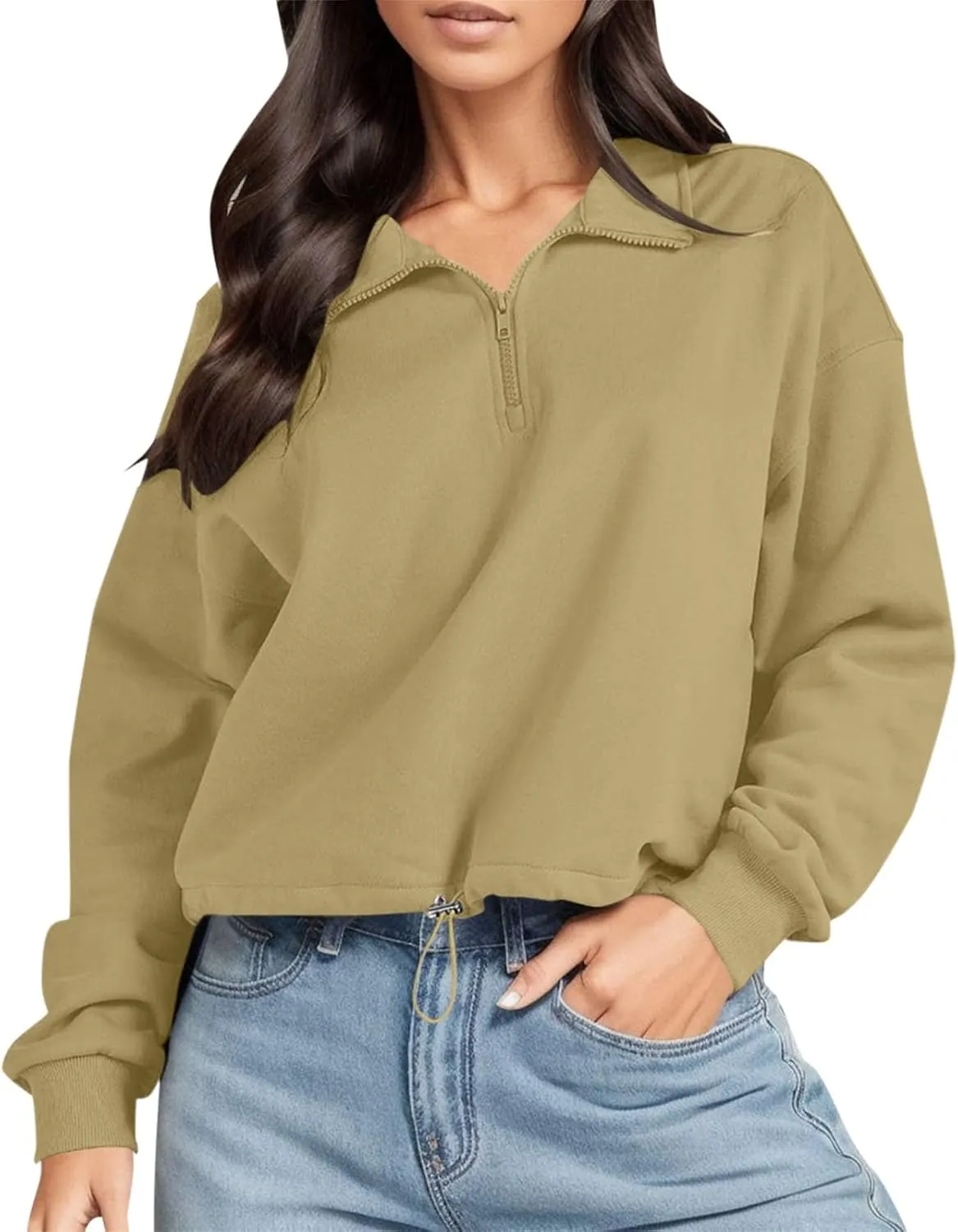 Women's Fleece Sweatshirt Zipper Stand Collar Workout Fuzzy Crop Shaggy Shacket Jacket Sherpa Thicken Warm Winter Coat