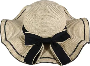 Women's Floppy Sun Straw Hat Folable Wide Brim UV Sun Protection Beach Hat Summer Bow-Knot Hat Travel Accessories