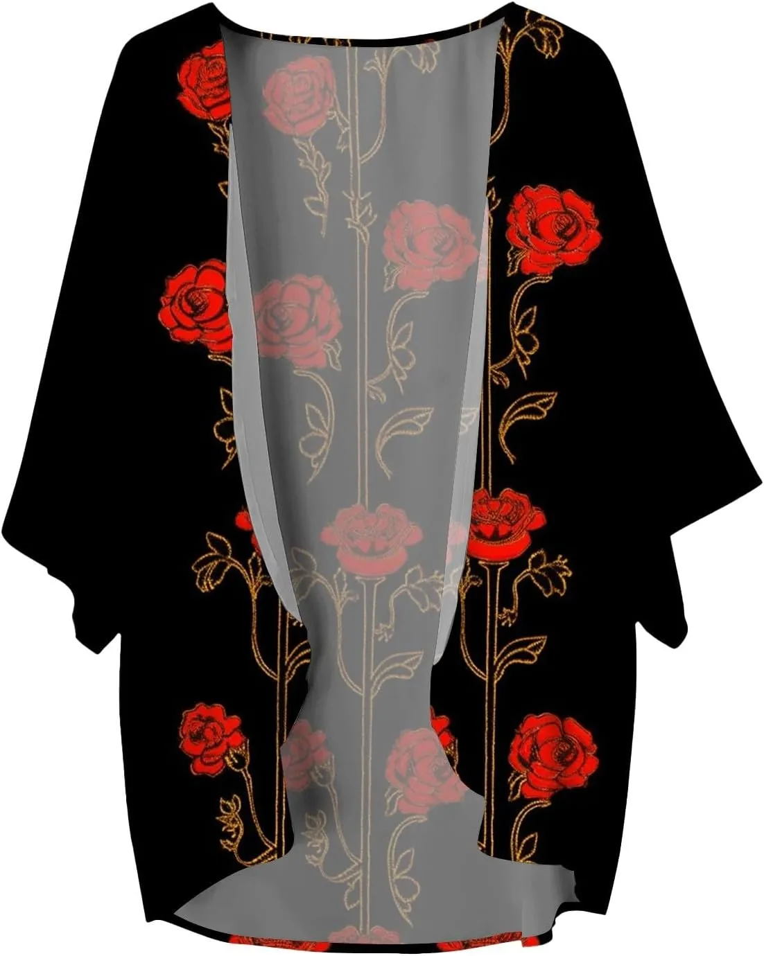 Womens Floral Chiffon Kimono Cardigans Casual Summer Lightweight Beach Cover Up 3/4 Sleeve Oversized Beach Vacation Tops