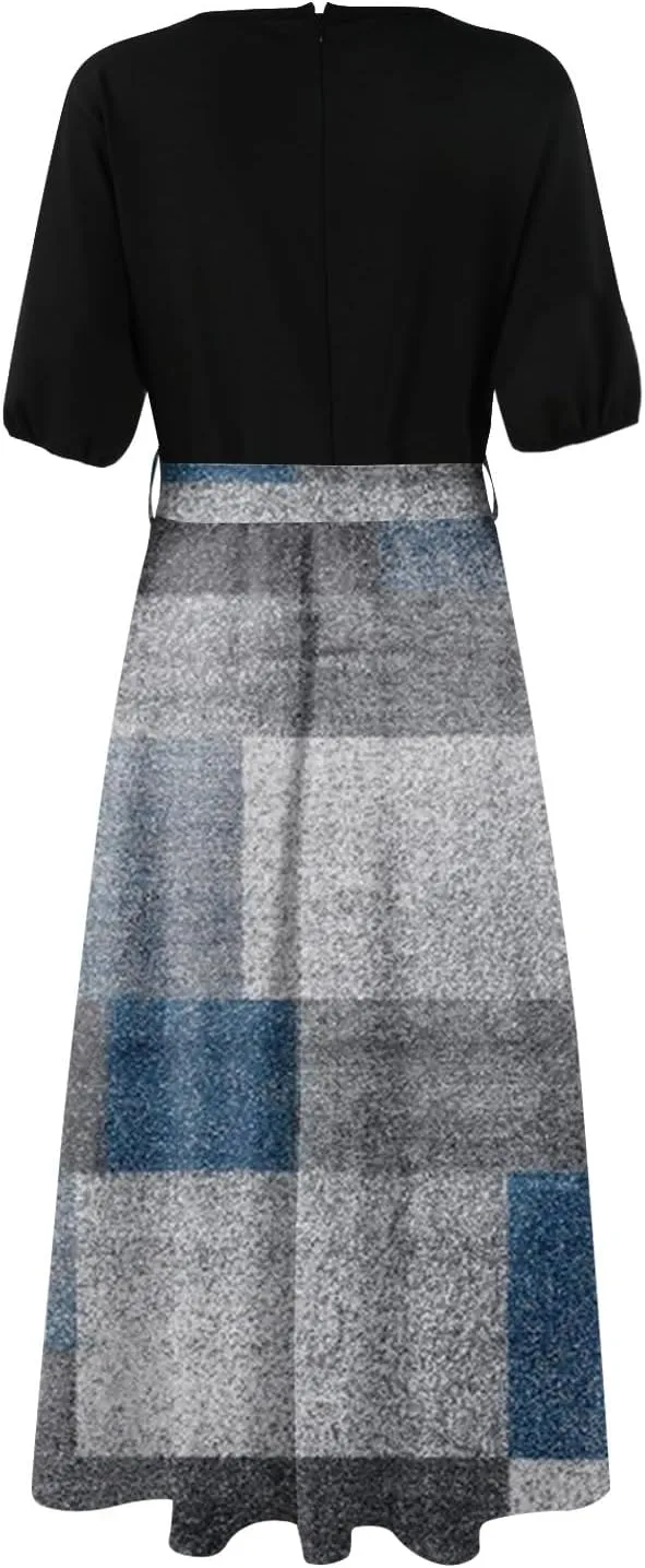 Women's Floral Dress Summer Casual Loose Trendy Short Sleeve V-Neck Printed Sun Beach Boho Vacation Maxi Dresses, S-2XL
