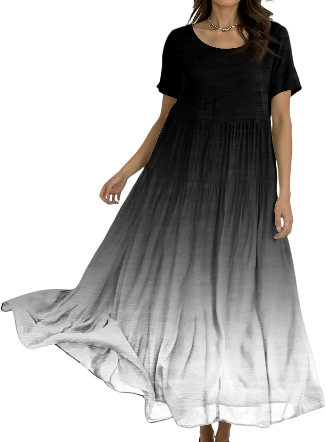 Women's Flowy Floral Print Flutter Dress Beach Floral Dress, Plus Size Bohemian Dresses Midi Length Spring/Summer