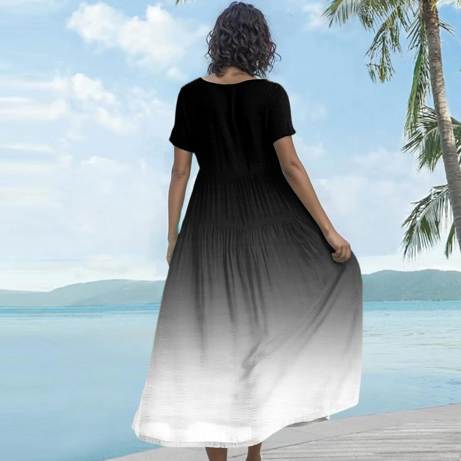 Women's Flowy Floral Print Flutter Dress Beach Floral Dress, Plus Size Bohemian Dresses Midi Length Spring/Summer
