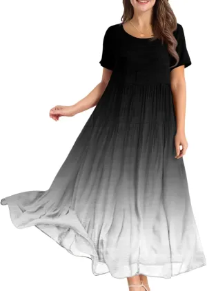 Women's Flowy Floral Print Flutter Dress Beach Floral Dress, Plus Size Bohemian Dresses Midi Length Spring/Summer