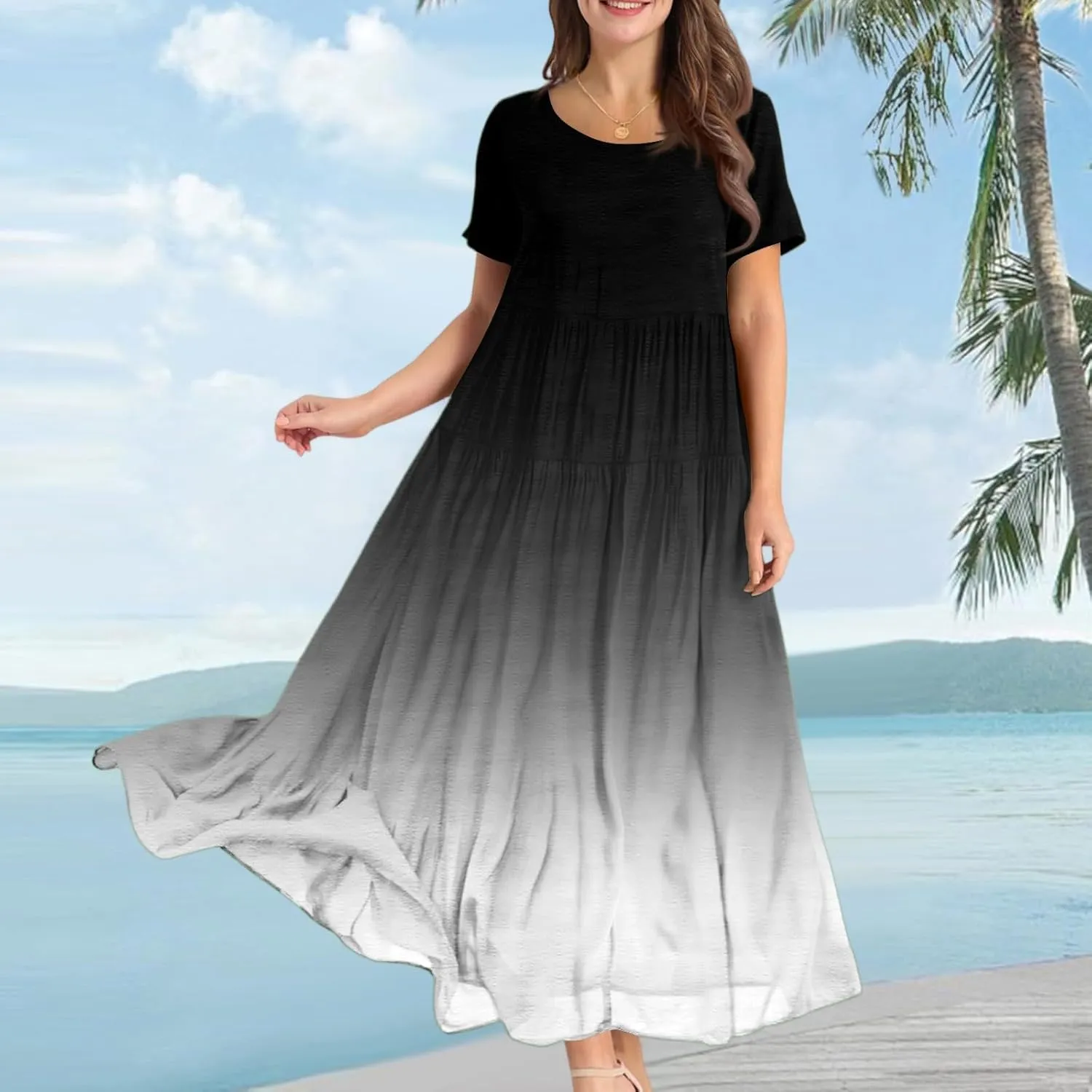 Women's Flowy Floral Print Flutter Dress Beach Floral Dress, Plus Size Bohemian Dresses Midi Length Spring/Summer
