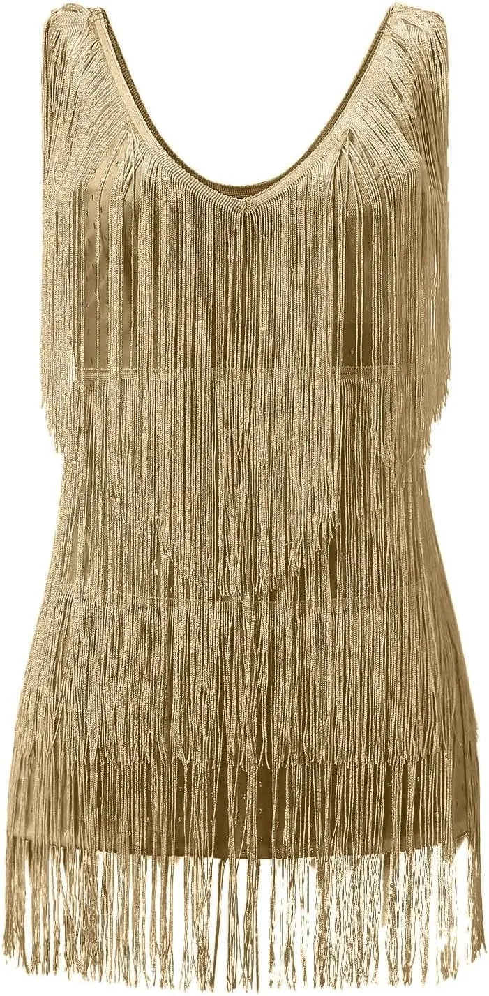 Womens Fringed Midi Skirt V Neck Sleeveless Sexy Dress for Women Casual Solid Elegant Nightclub Party Dress Outfits