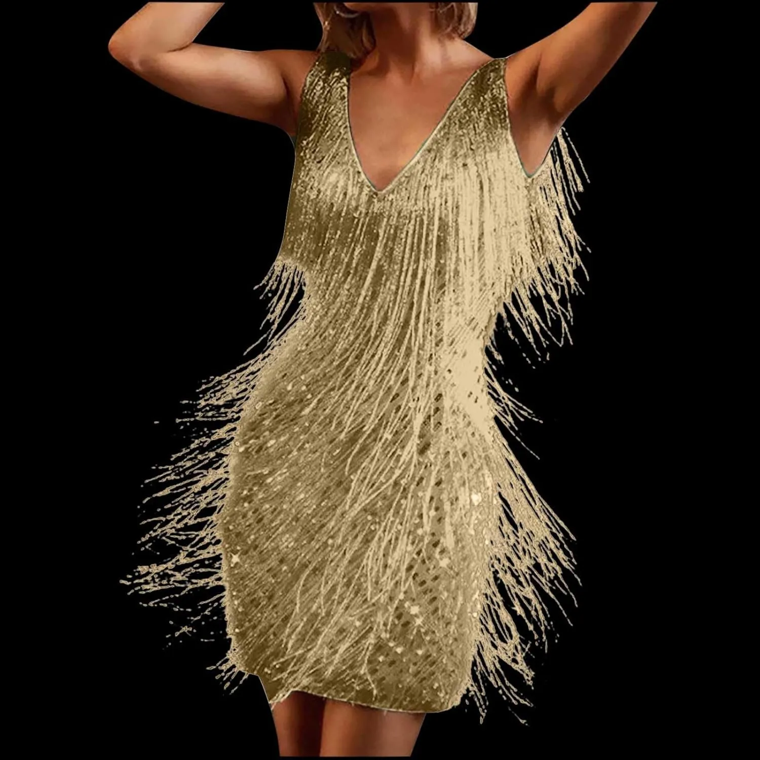 Womens Fringed Midi Skirt V Neck Sleeveless Sexy Dress for Women Casual Solid Elegant Nightclub Party Dress Outfits