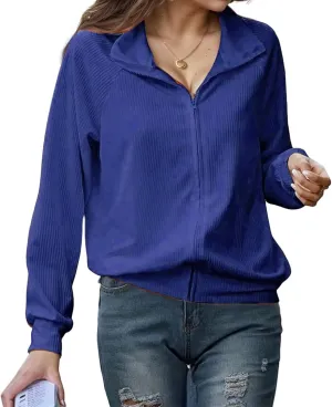 Womens Full Zip Up Jacket Casual Loose Knit Long Sleeve Sweatshirt Jackets Winter Lightweight Lapel Coat Outwear