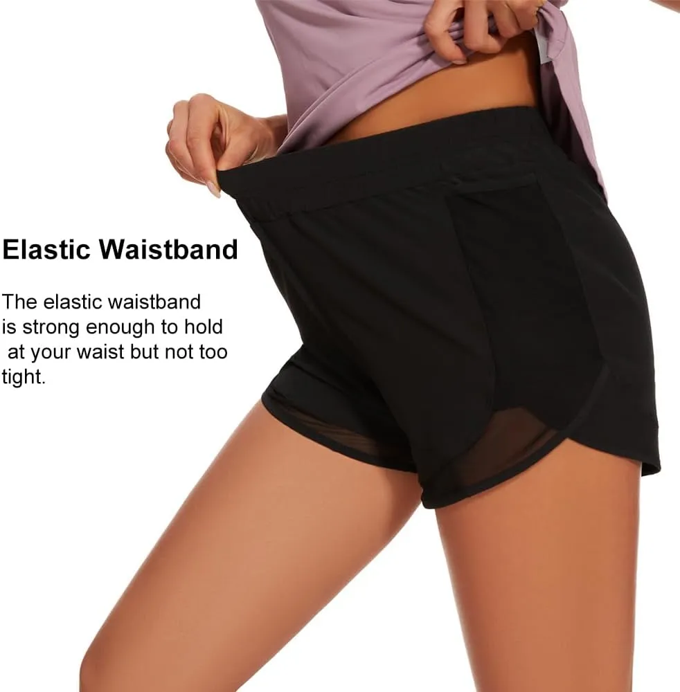 Womens High Waist Running Shorts Athletic Quick Dry Shorts for Women with Pockets Gym Yoga Black Summer Shorts
