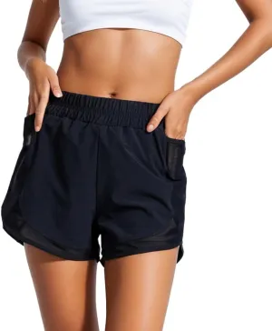 Womens High Waist Running Shorts Athletic Quick Dry Shorts for Women with Pockets Gym Yoga Black Summer Shorts