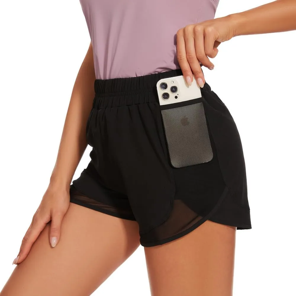 Womens High Waist Running Shorts Athletic Quick Dry Shorts for Women with Pockets Gym Yoga Black Summer Shorts