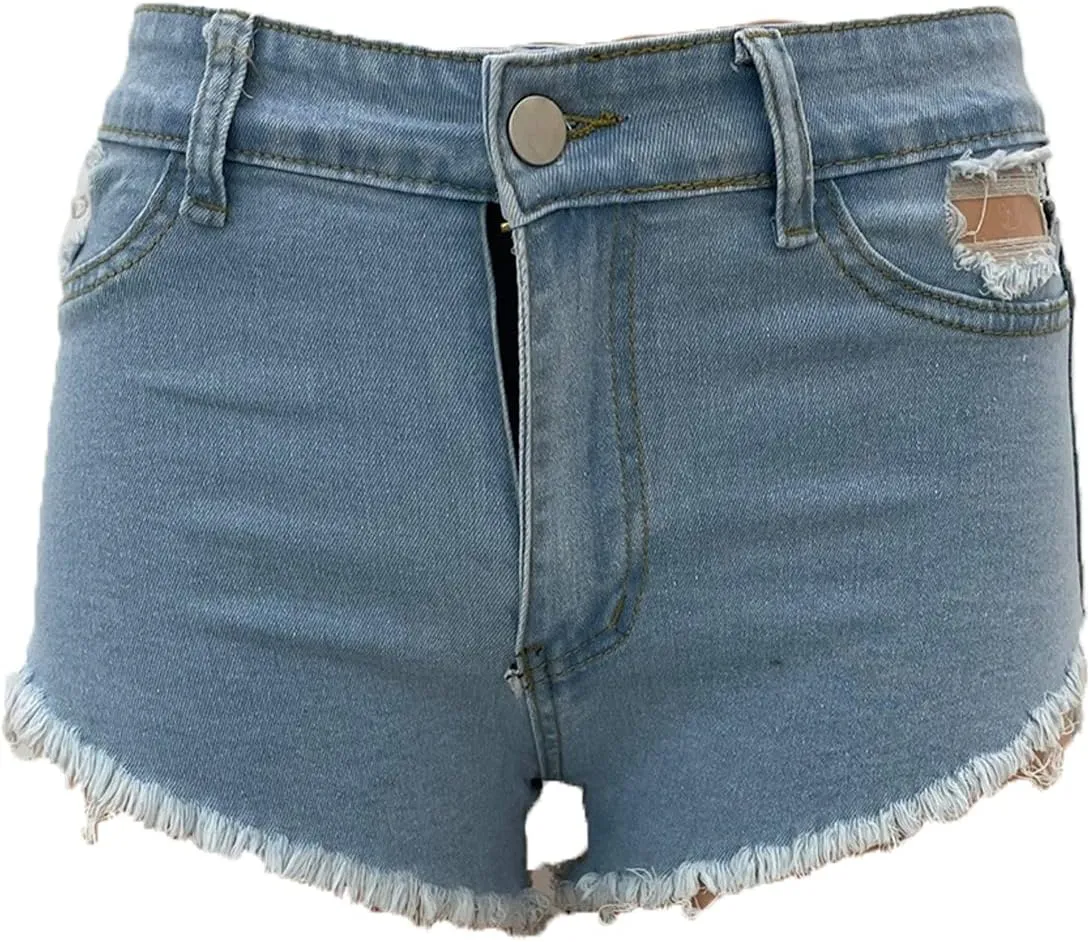 Womens High Waisted Jean Shorts Frayed Raw Hem Denim Shorts Distressed Casual Summer Stretchy Shorts Jean