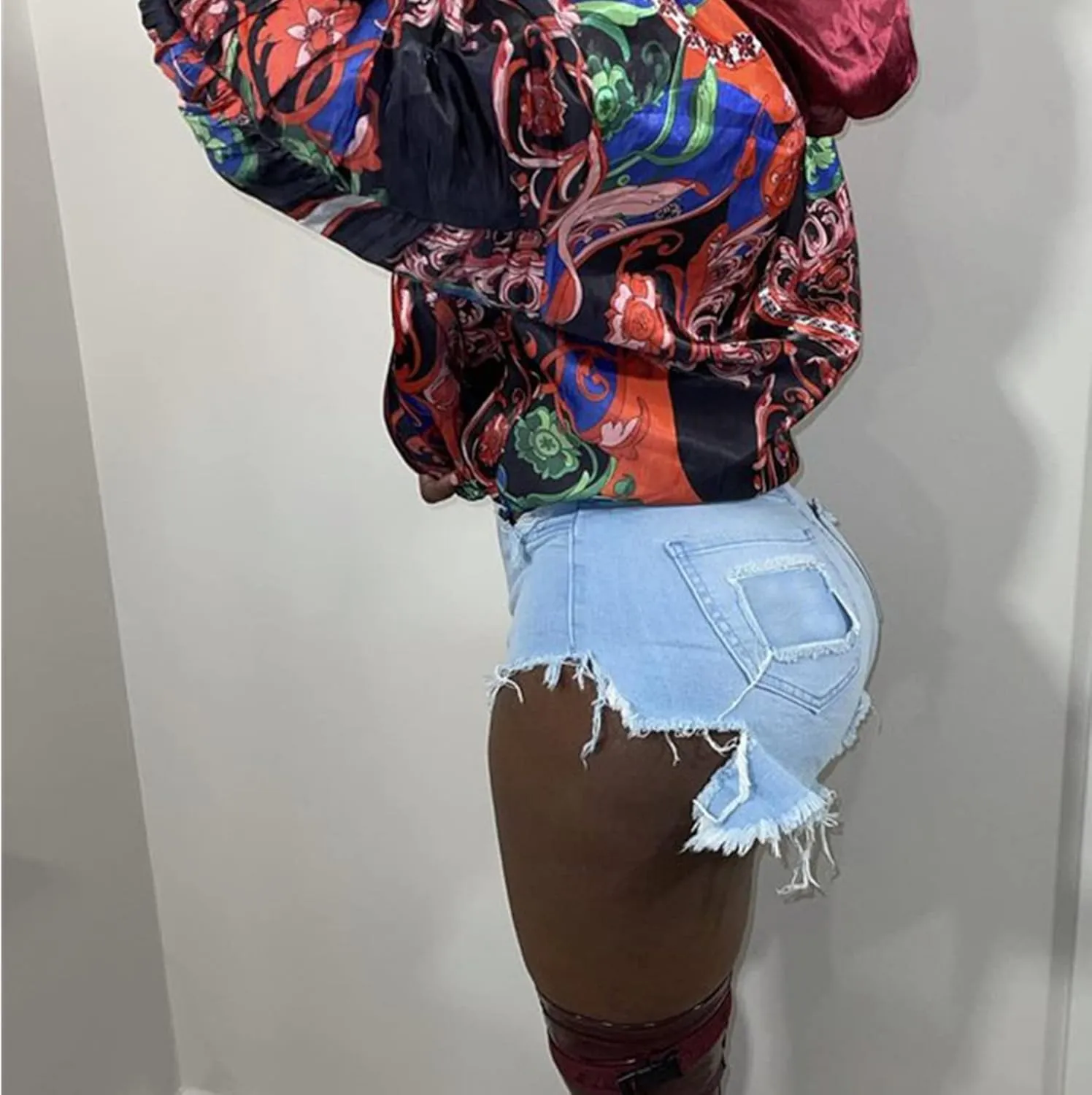 Womens High Waisted Jean Shorts Frayed Raw Hem Denim Shorts Distressed Casual Summer Stretchy Shorts Jean