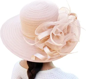 Women's Kentuck𝚢-Derby Church Dress Hat Wide Brim 𝚏 Flower Bridal Shower Hat Derby Hats for Women