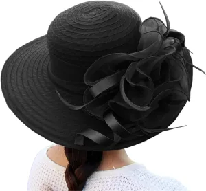 Women's Kentuck𝚢-Derby Church Dress Hat Wide Brim 𝚏 Flower Bridal Shower Hat Derby Hats for Women