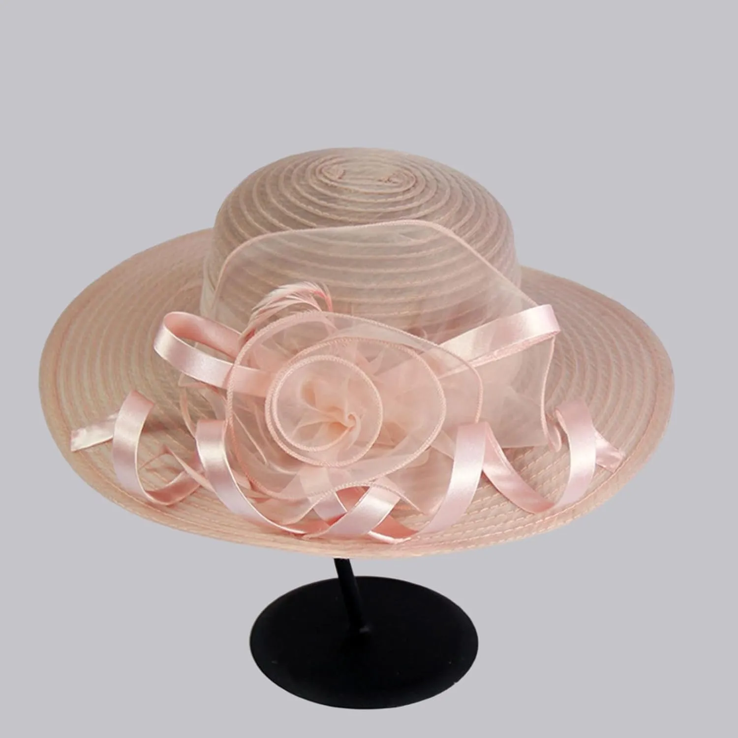 Women's Kentuck𝚢-Derby Church Dress Hat Wide Brim 𝚏 Flower Bridal Shower Hat Derby Hats for Women