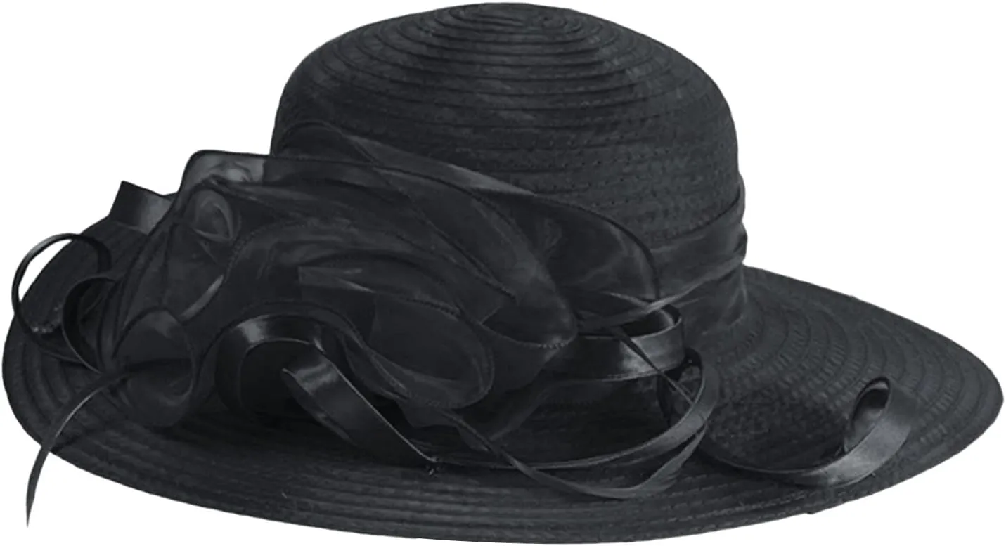 Women's Kentuck𝚢-Derby Church Dress Hat Wide Brim 𝚏 Flower Bridal Shower Hat Derby Hats for Women
