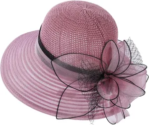 Women's Kentuck𝚢-Derby Church Dress Hat Wide Brim 𝚏 Flower Bridal Shower Hat Wedding 𝙲ocktail Tea Party