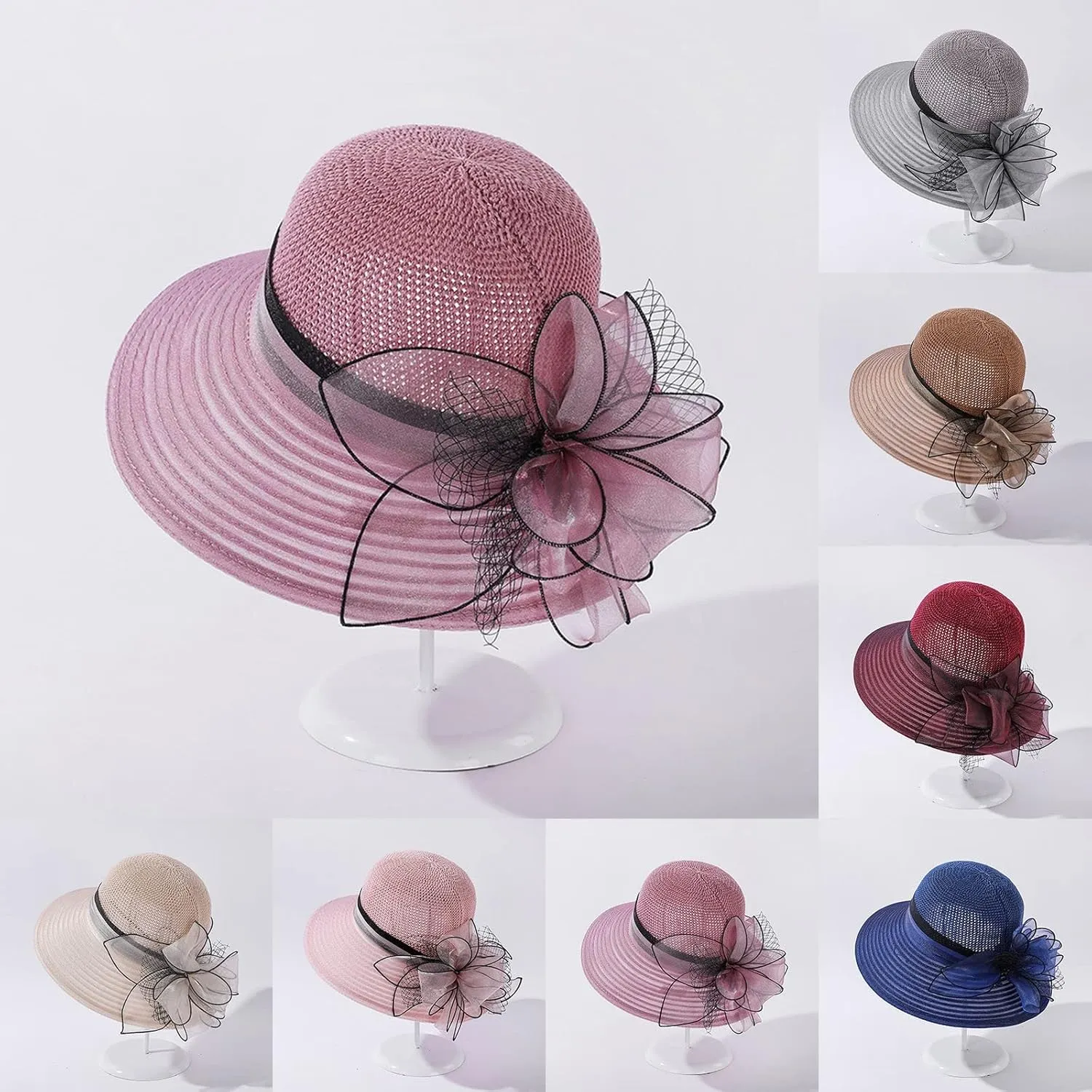Women's Kentuck𝚢-Derby Church Dress Hat Wide Brim 𝚏 Flower Bridal Shower Hat Wedding 𝙲ocktail Tea Party