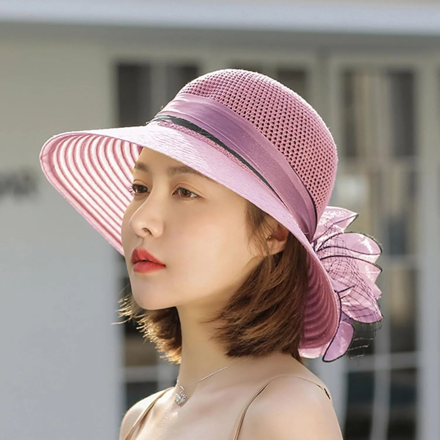 Women's Kentuck𝚢-Derby Church Dress Hat Wide Brim 𝚏 Flower Bridal Shower Hat Wedding 𝙲ocktail Tea Party