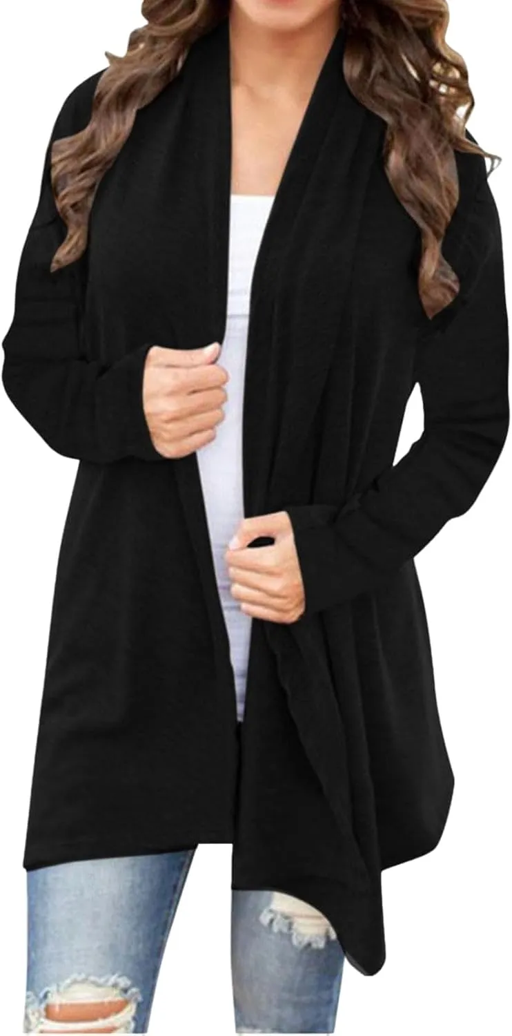 Womens Lightweight Cardigan Sweater Knit Loose Long Sleeve Sweater Casual Soft Drape Open Front Fall Dusters 2024