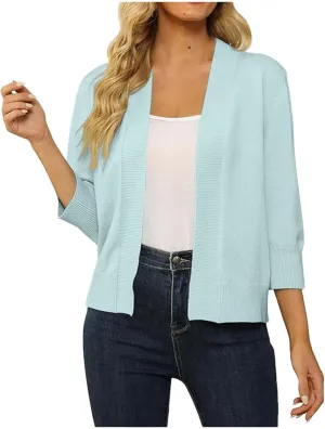 Women's Lightweight Lace Crochet Bolero Cardigan 3/4 Sleeve Knit Shawl Top Long Sleeve Cardigans