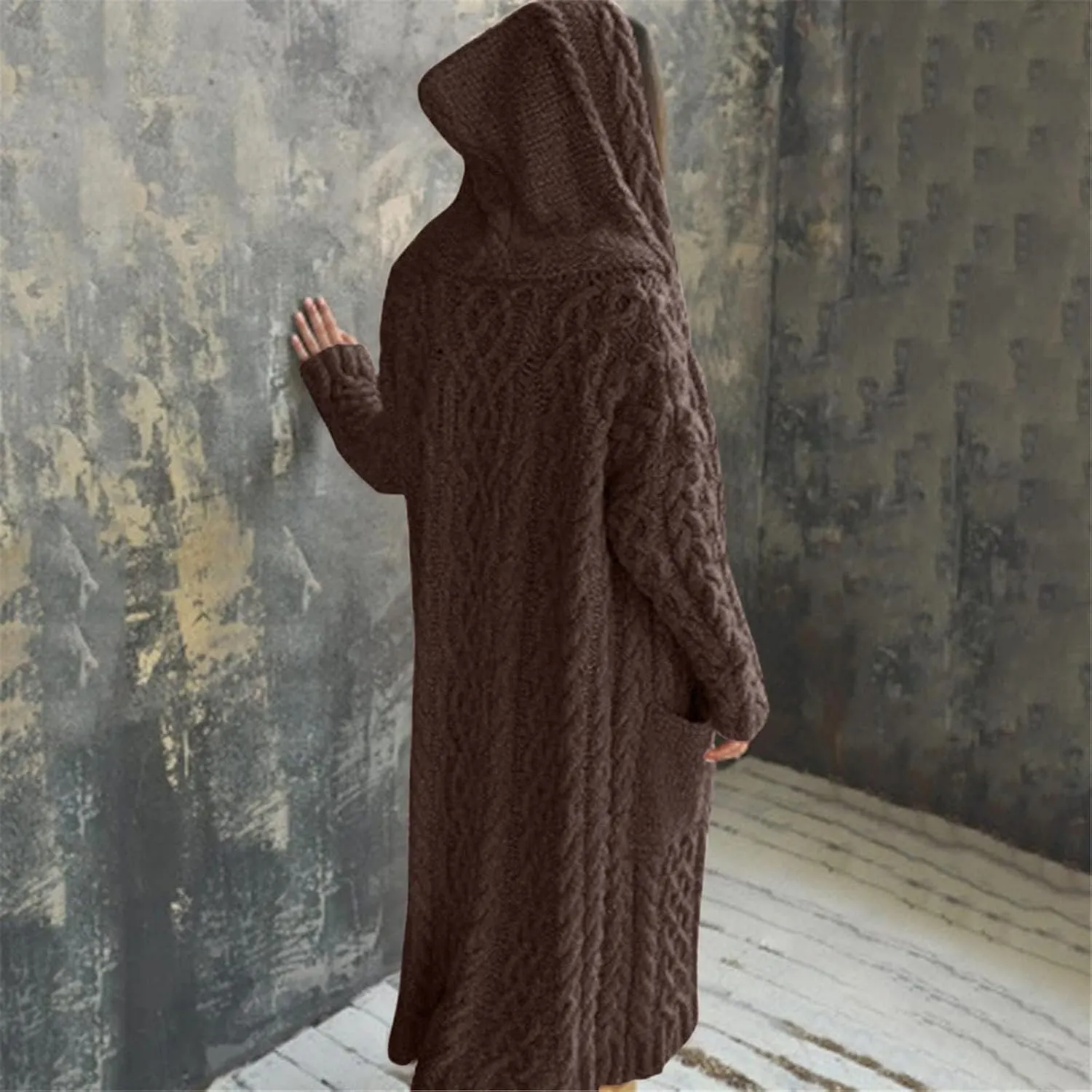 Womens Long Cable Knit Cardigan Sweaters Casual Open Front Long Sleeve Sweater Coats with Pockets