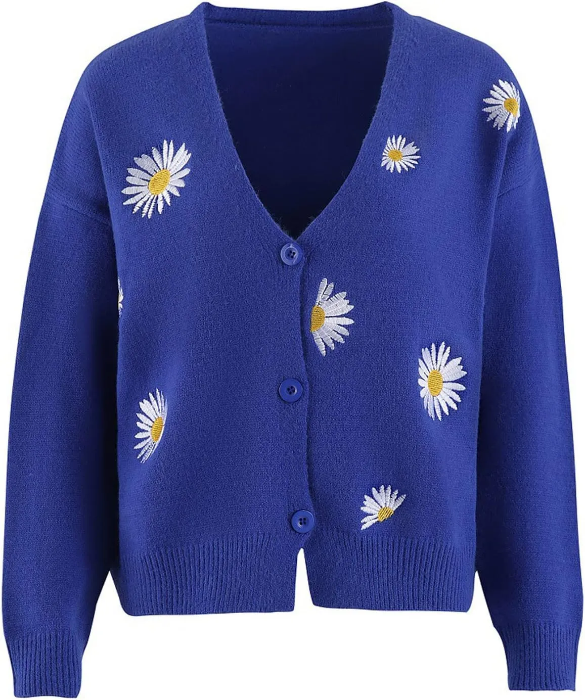 Womens Long Sleeve Button Comfy Sweater Cute Flower Graphic Cardigan Button Trendy Open Front Fall Clothes