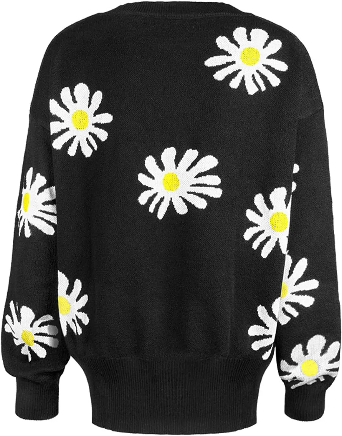 Womens Long Sleeve Button Cropped Cardigans Cute Flower Graphic Cardigan Fashion Casual Sweater Coat