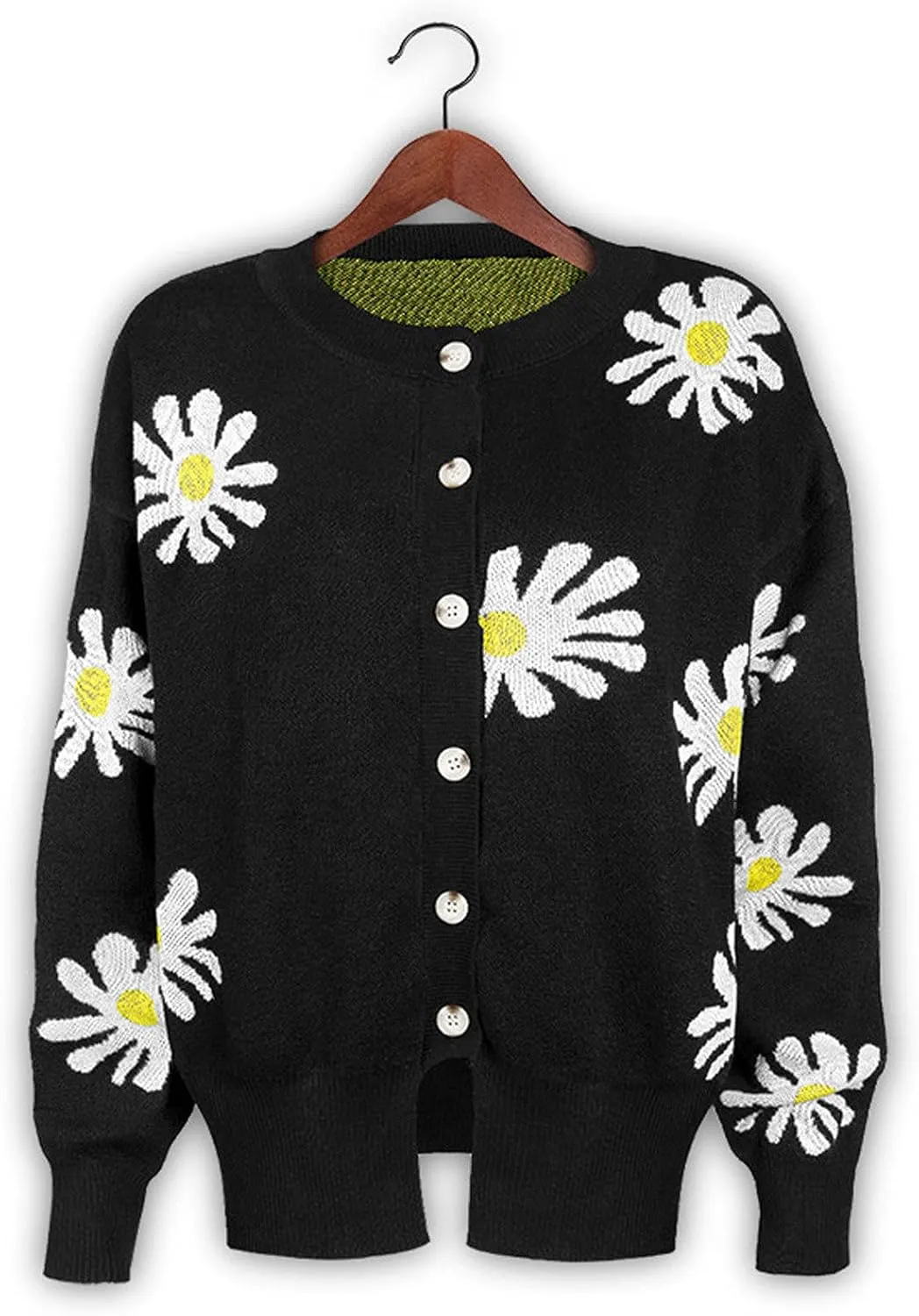 Womens Long Sleeve Button Cropped Cardigans Cute Flower Graphic Cardigan Fashion Casual Sweater Coat