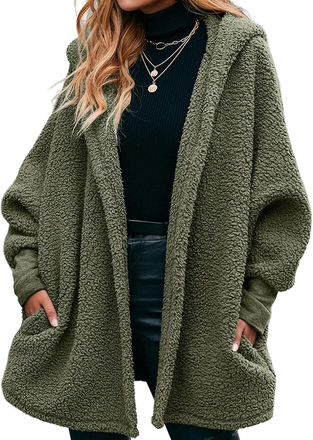Women's Long Sleeve Soft Chunky Knit Sweater Open Front Cardigans Outwear Coat