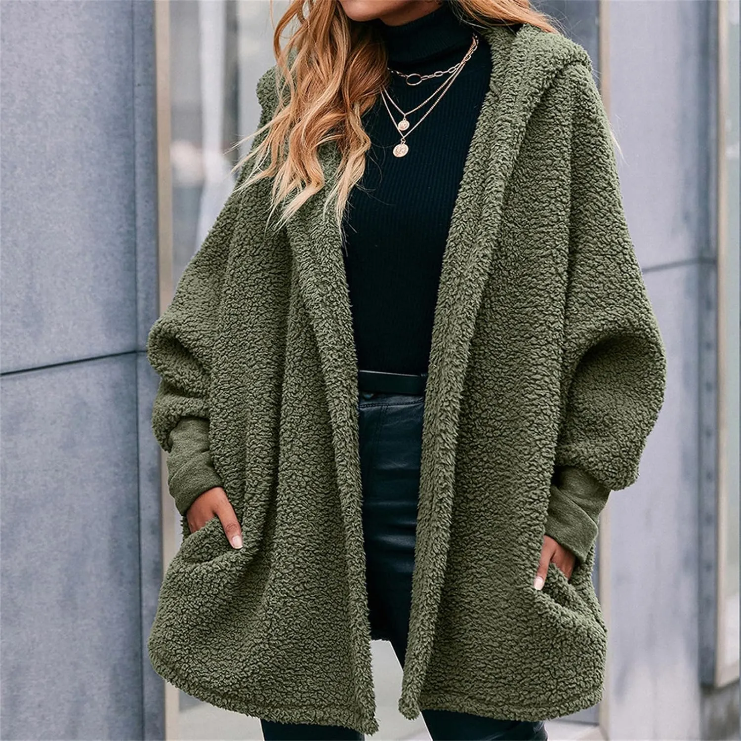 Women's Long Sleeve Soft Chunky Knit Sweater Open Front Cardigans Outwear Coat