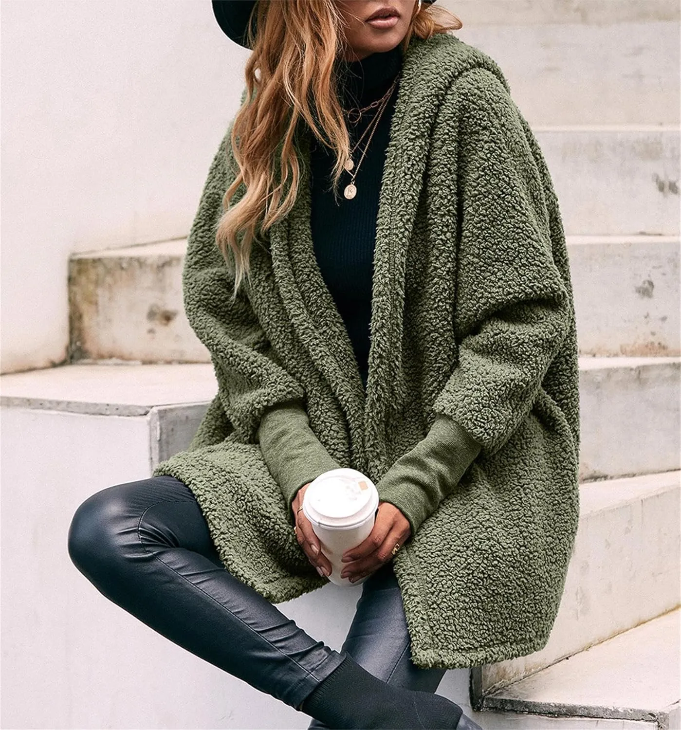 Women's Long Sleeve Soft Chunky Knit Sweater Open Front Cardigans Outwear Coat