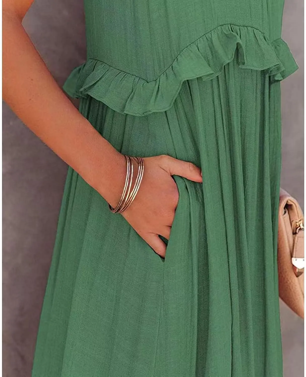 Women's Maxi Dress 2025 Spring Casual Loose Swing Boho Smocked Ruffle Sundress Halter Sleeveless Tiered Beach Dress