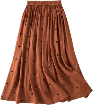 Womens Maxi Skirt for Vacation Color Block Retro A-Line Pleated Drawstring Elastic High Waist Casual Summer Skirts