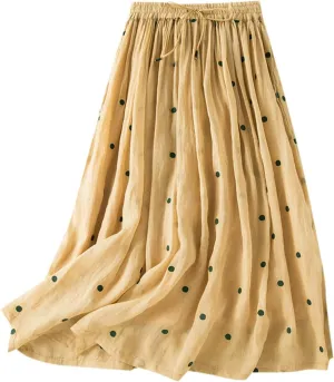 Womens Maxi Skirt for Vacation Color Block Retro A-Line Pleated Drawstring Elastic High Waist Casual Summer Skirts