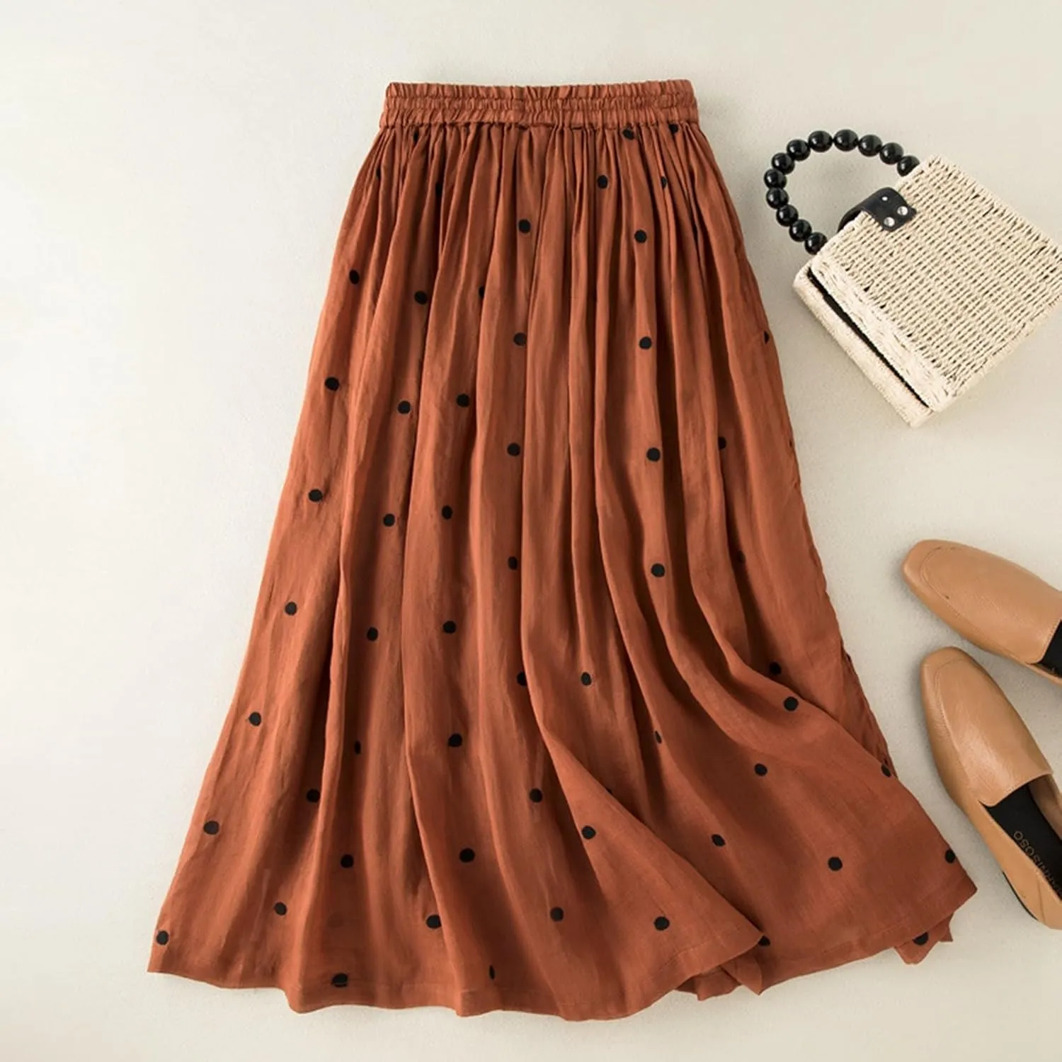 Womens Maxi Skirt for Vacation Color Block Retro A-Line Pleated Drawstring Elastic High Waist Casual Summer Skirts