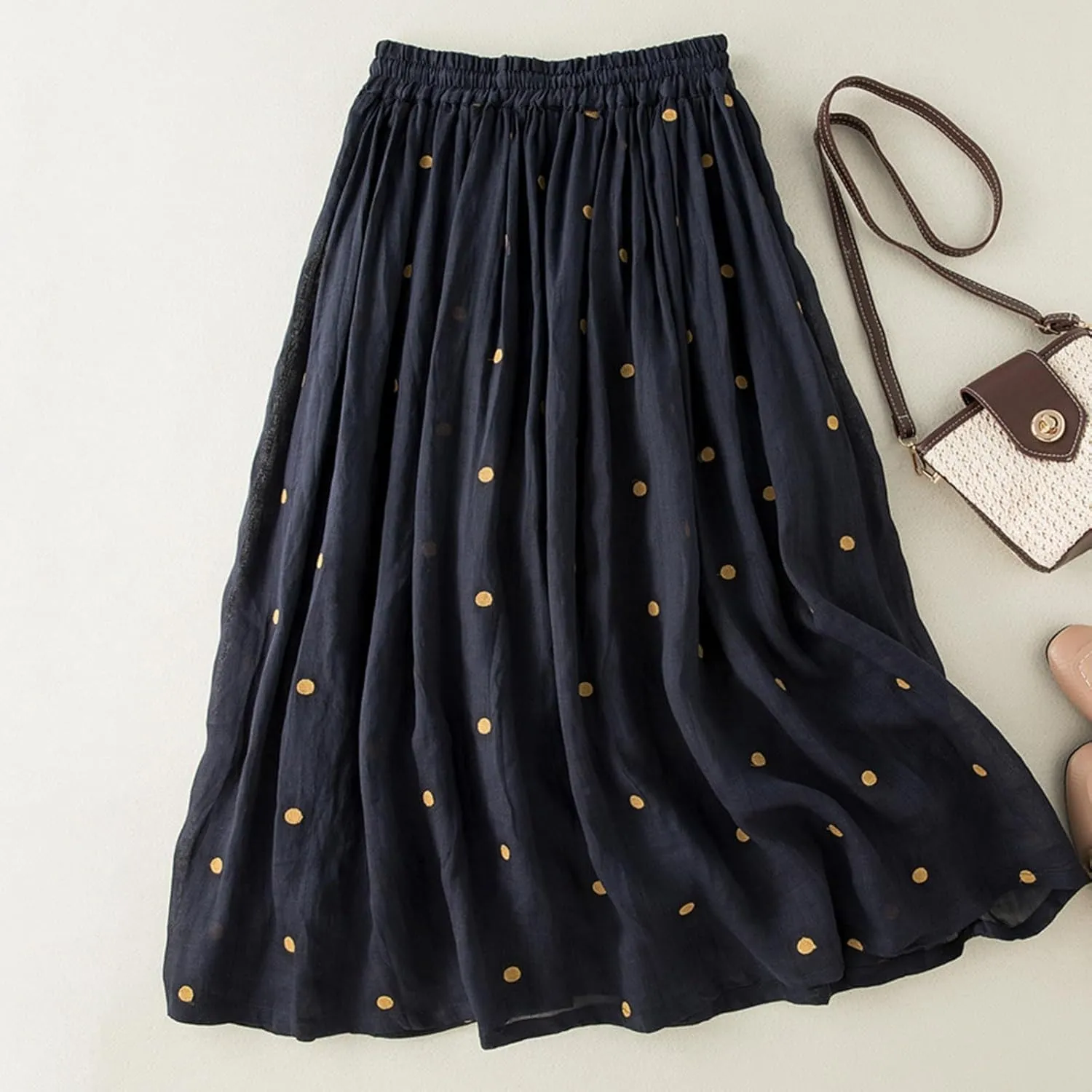 Womens Maxi Skirt for Vacation Color Block Retro A-Line Pleated Drawstring Elastic High Waist Casual Summer Skirts
