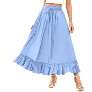 Womens Midi Skirts High Waist Tiered Skirt Summer Boho Flowy Swing Tiered A-Line Maxi Skirt Long Beach Dress