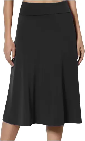 Womens Midi Skirts Solid Summer Skirt Plus Size Casual Skirts A Line Maxi Skirt Comfy Stretch Skirt Below Knee Skirts