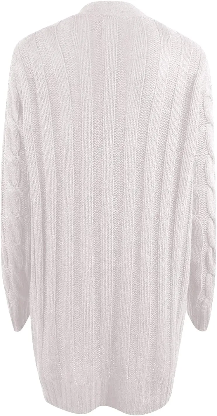Women's Open Front Cardigan Sweaters Trendy Solid Button Cable Knit Chunky Winter Outerwear Coats with Pocket