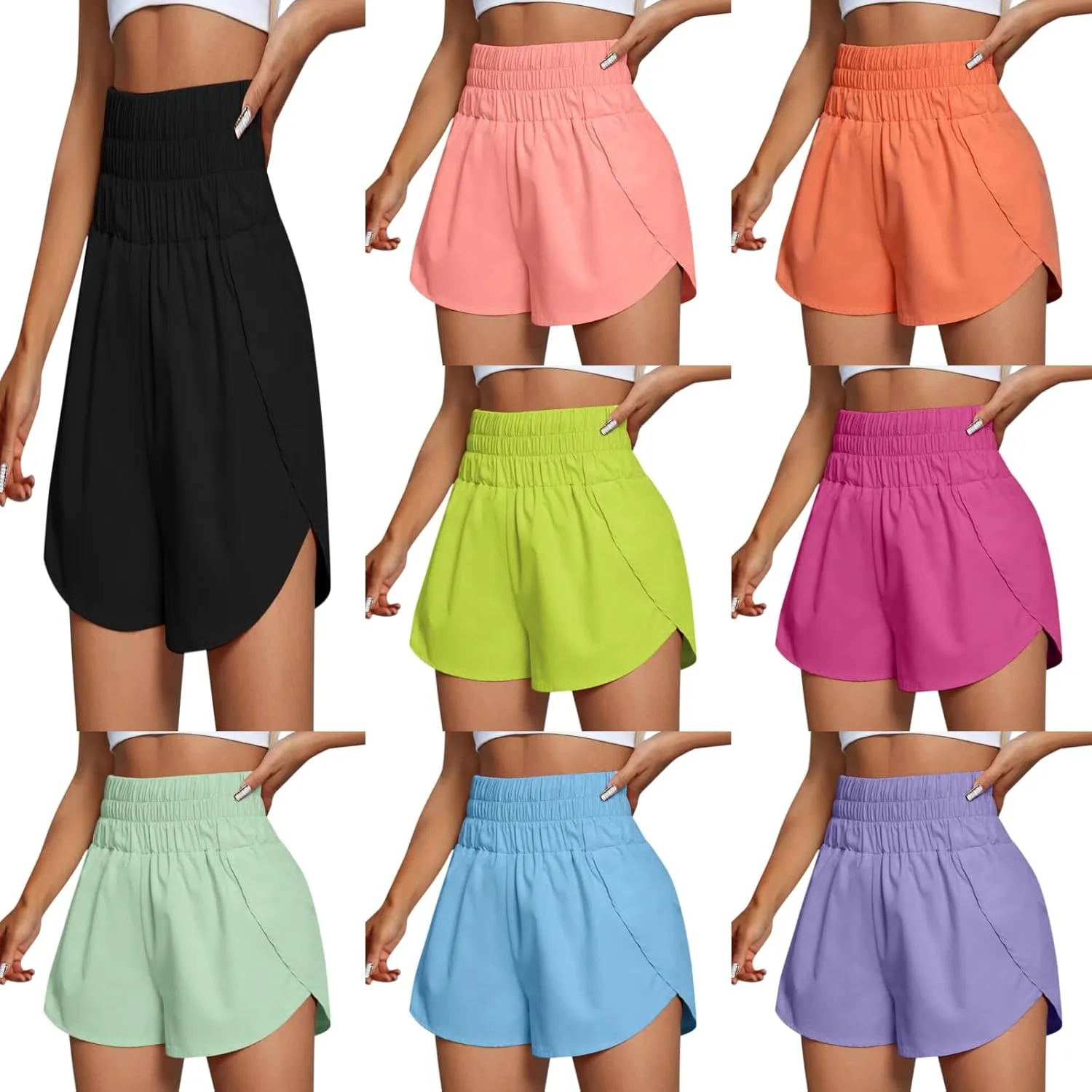 Womens Running Shorts Elastic High Waist Shorts Summer Quick Dry Shorts Casual Comfy Gym Short Outdoor Athletic Hiking