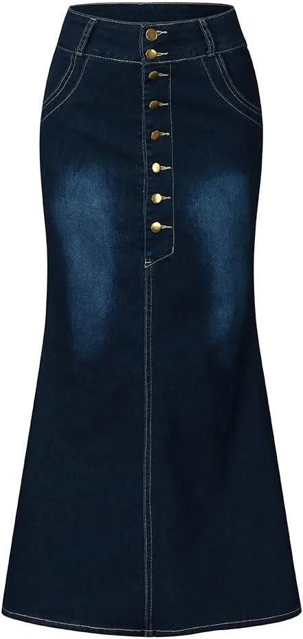 Women's Skirt Pencil Skirt Long Front Washed Denim Jean A-Line Casual Button Skirt Toddler Ballet Denim Leotard