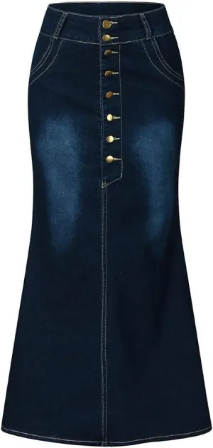 Women's Skirt Pencil Skirt Long Front Washed Denim Jean A-Line Casual Button Skirt Toddler Ballet Denim Leotard