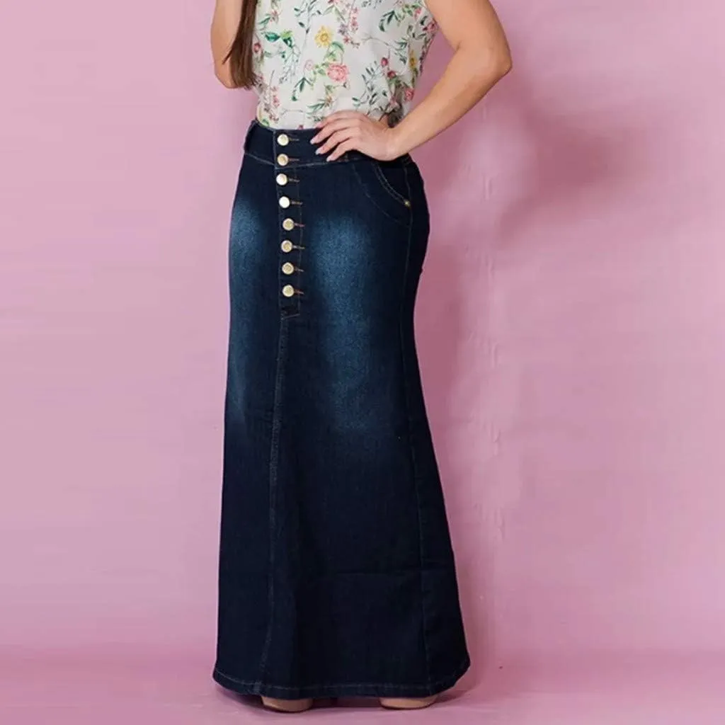 Women's Skirt Pencil Skirt Long Front Washed Denim Jean A-Line Casual Button Skirt Toddler Ballet Denim Leotard