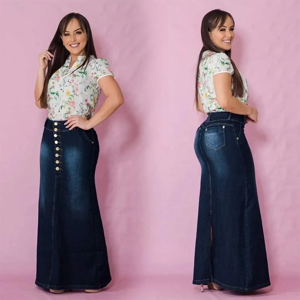 Women's Skirt Pencil Skirt Long Front Washed Denim Jean A-Line Casual Button Skirt Toddler Ballet Denim Leotard