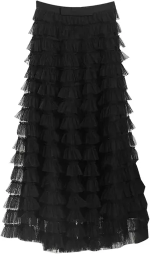 Women's Skirts for Summer Trendy High Elastic Waist Loose Pleated Ruffles Casual Vacation Fashionable Long Skirts