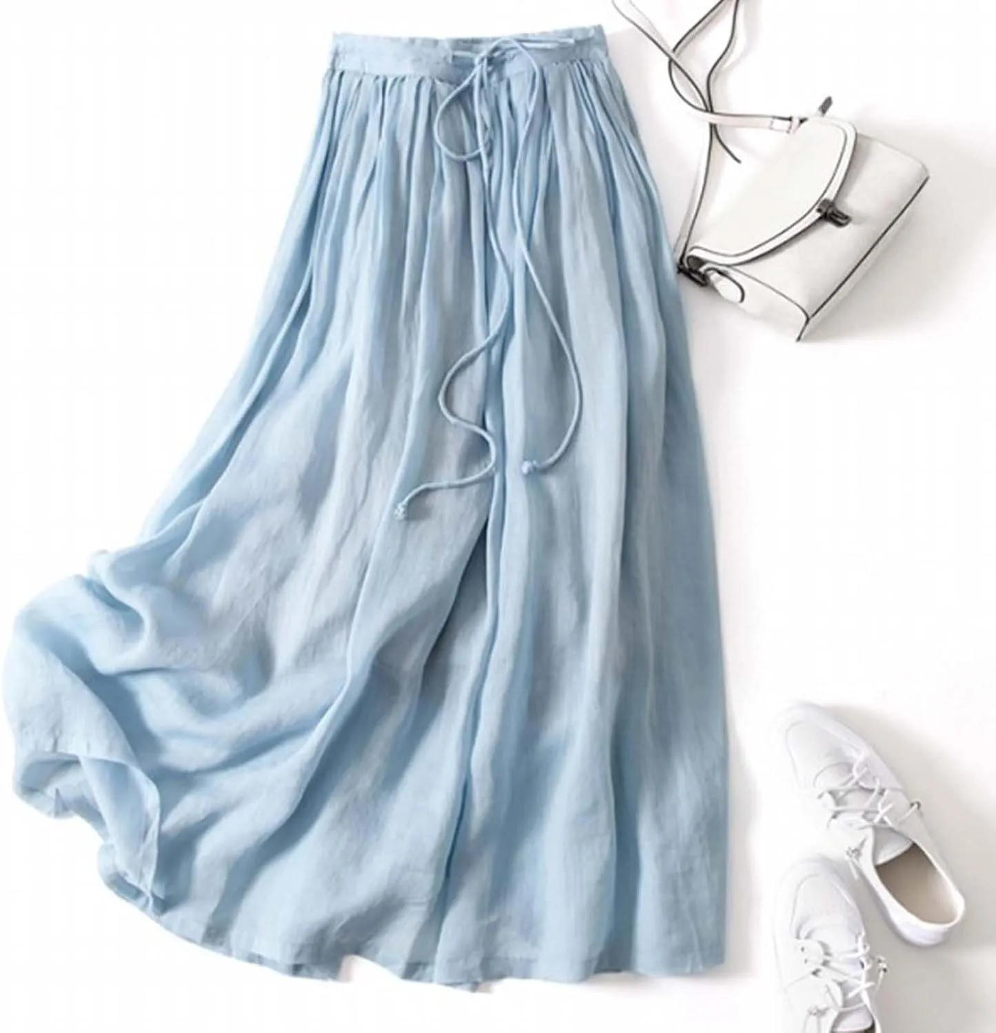 Women's Skirts for Summer Vacation High Waist Drawstring Elastic A Line Loose Casual Long Skirts for Women Trendy