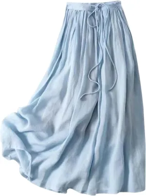 Women's Skirts for Summer Vacation High Waist Drawstring Elastic A Line Loose Casual Long Skirts for Women Trendy