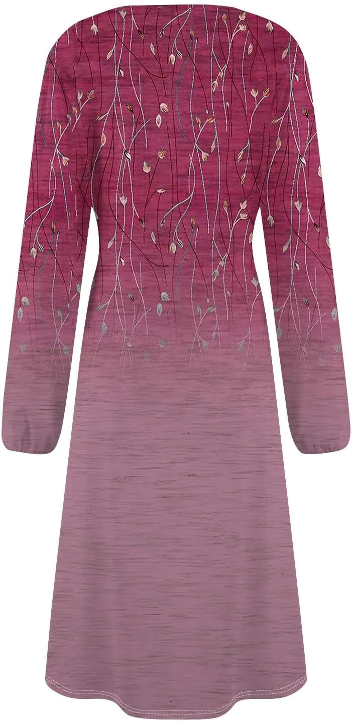 Womens Spring Dresses 2025 Midi Long Sleeve O Neck Work Tea Length Ladies Modest Western Curvy Dress