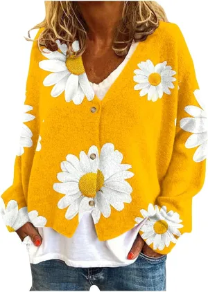 Women's Striped Cardigan Sweater 2024 Lightweight Fall Printed Knit Outerwear Casual V Neck Button Down Coats